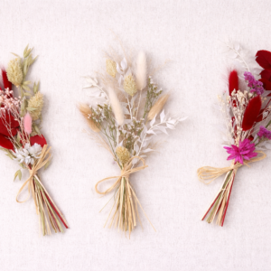 trio de mini bouquet de fleurs séchées -pomme litchi prune