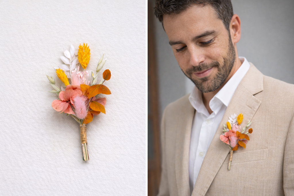 boutonnière abricot velours