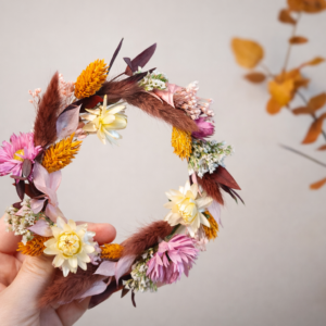 mini couronne en fleurs séchées, aube d'automne
