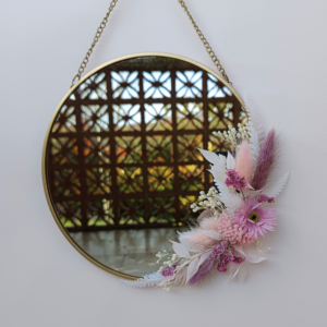 Miroir en fleurs séchées rond - Rosée
